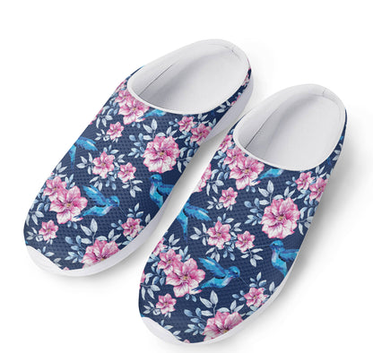 Pink Flowers And Hummingbird Print Mesh Casual Shoes