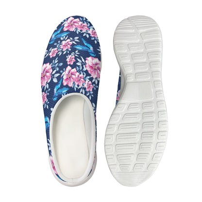 Pink Flowers And Hummingbird Print Mesh Casual Shoes