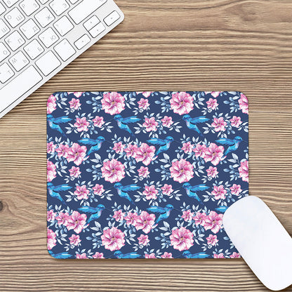 Pink Flowers And Hummingbird Print Mouse Pad