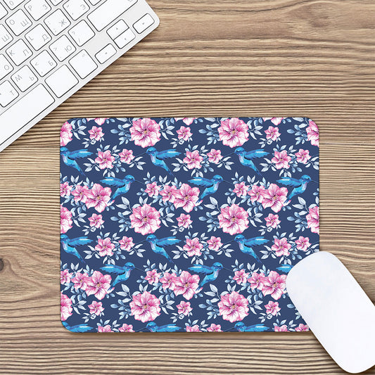 Pink Flowers And Hummingbird Print Mouse Pad