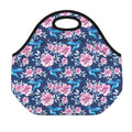 Pink Flowers And Hummingbird Print Neoprene Lunch Bag