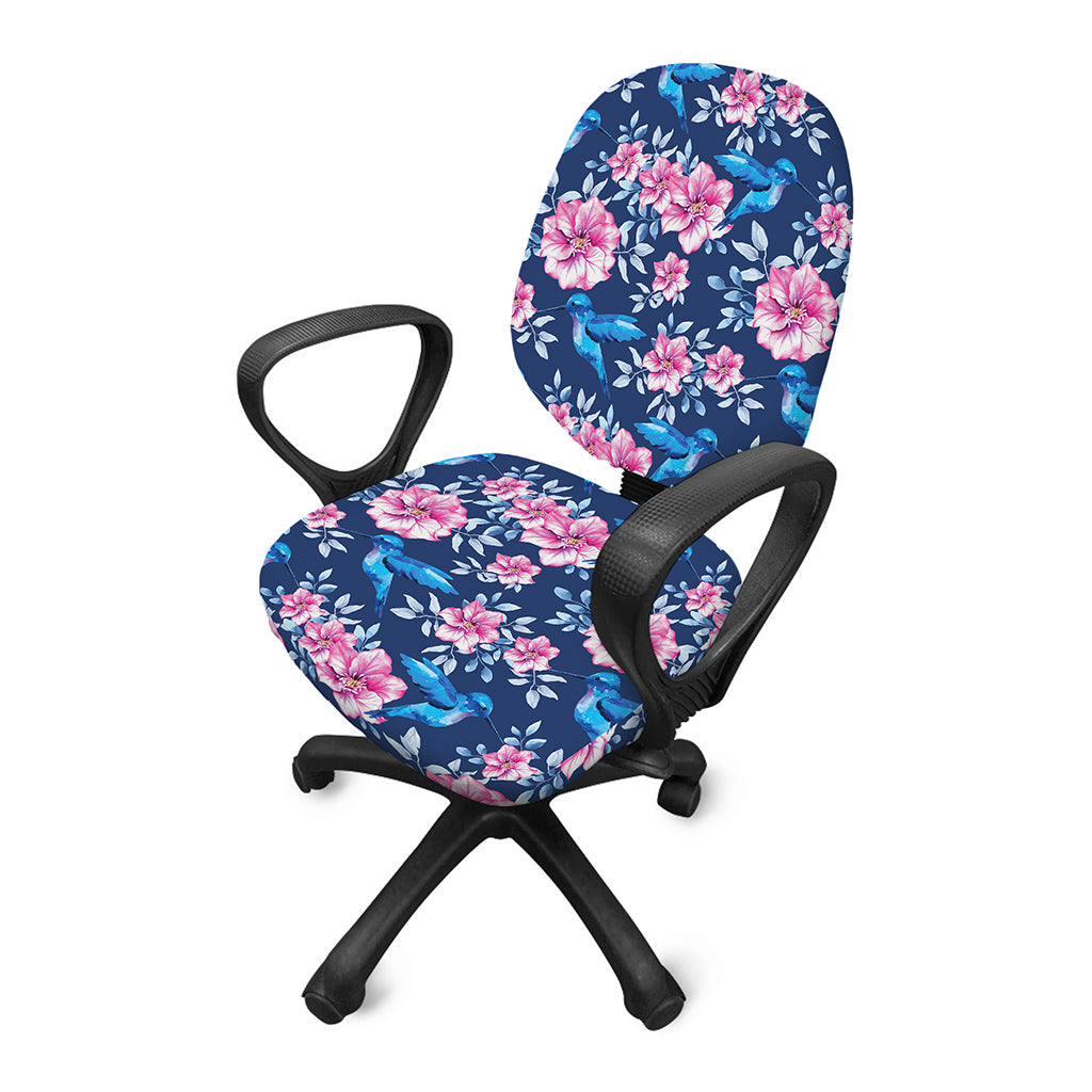 Pink Flowers And Hummingbird Print Office Chair Cover