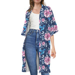 Pink Flowers And Hummingbird Print Open Front Beach Cover Up