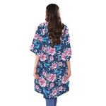 Pink Flowers And Hummingbird Print Open Front Beach Cover Up