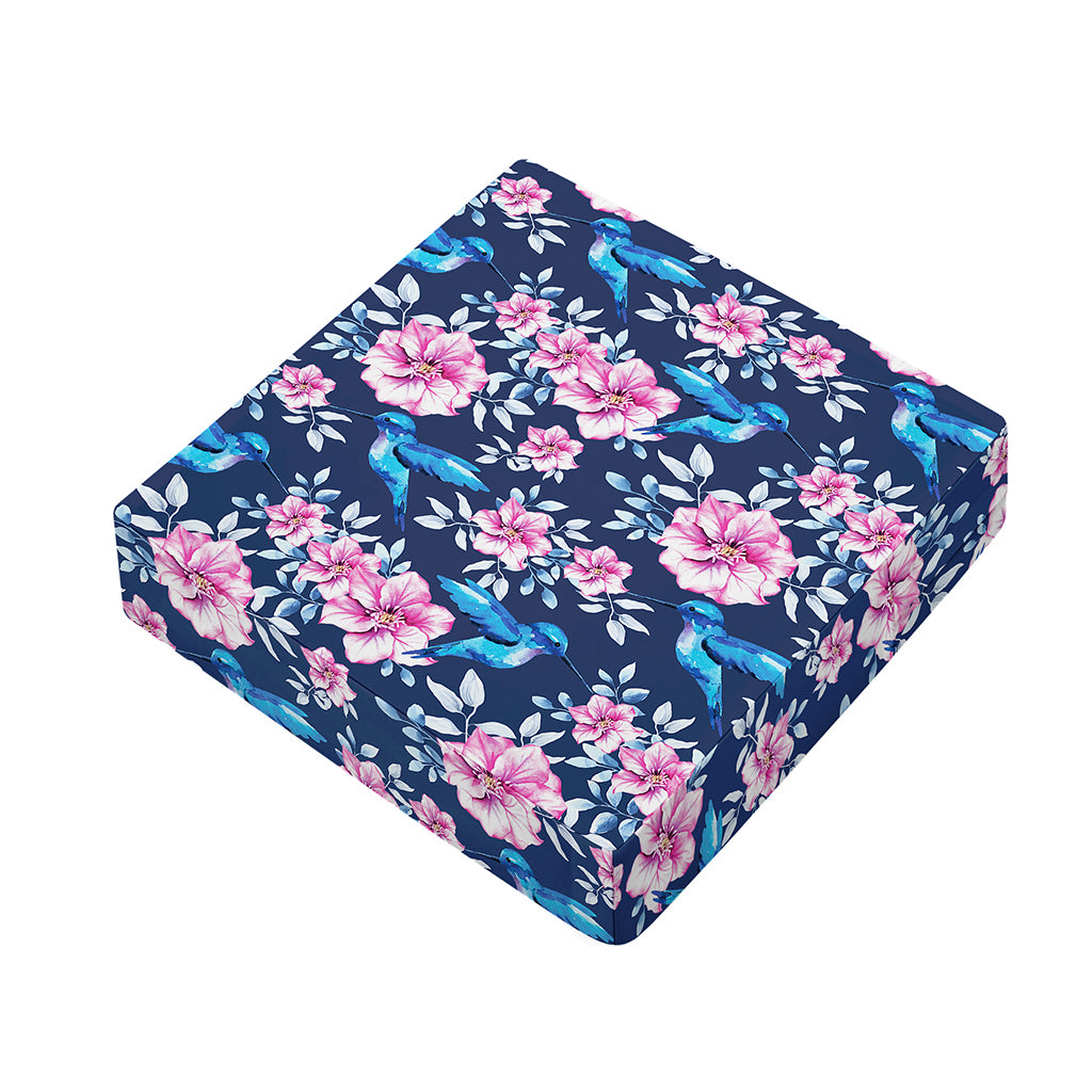 Pink Flowers And Hummingbird Print Outdoor Seat Cushion Cover