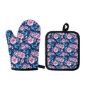 Pink Flowers And Hummingbird Print Oven Mitt And Pot Holder Set