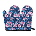 Pink Flowers And Hummingbird Print Oven Mitts
