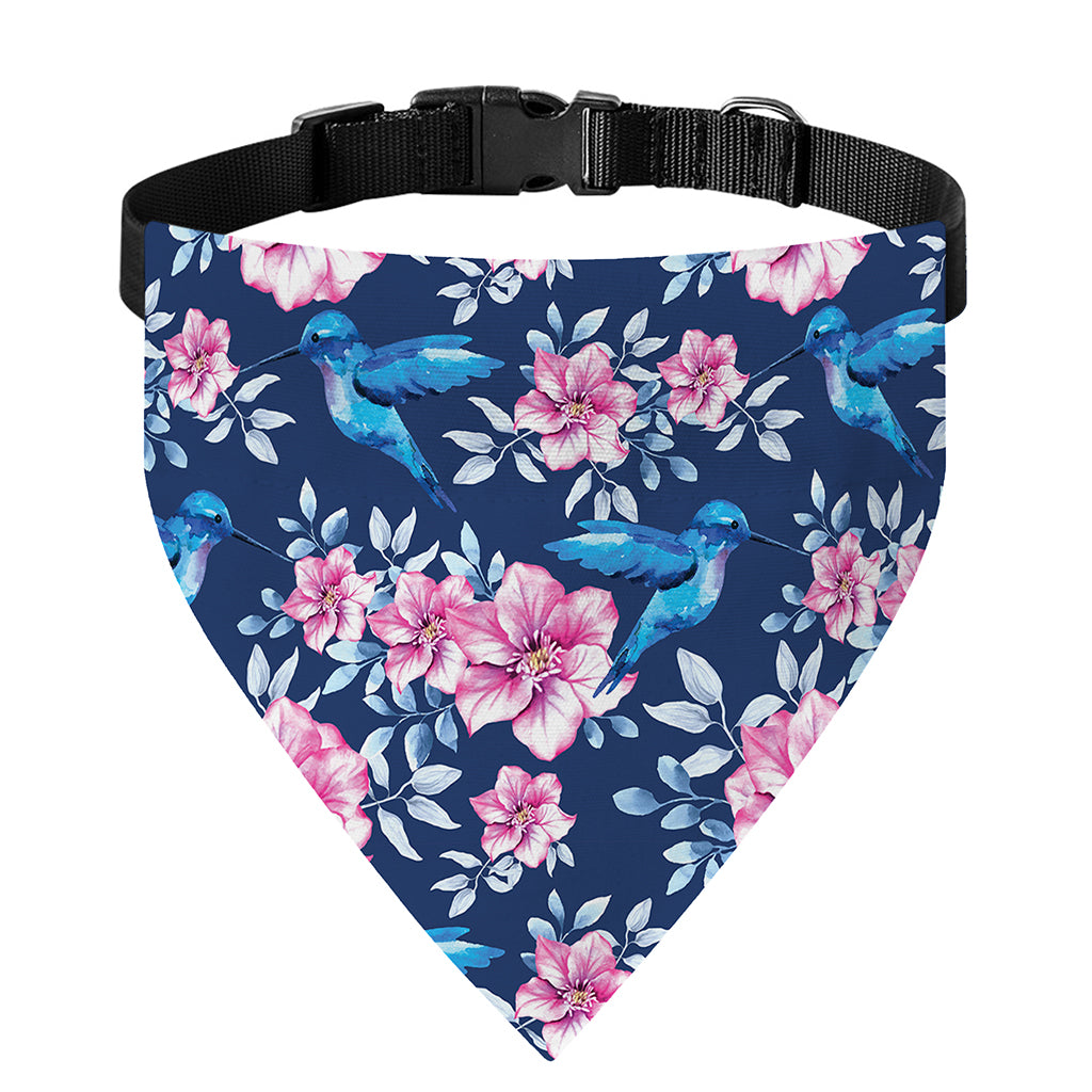 Pink Flowers And Hummingbird Print Over The Collar Dog Bandana