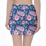 Pink Flowers And Hummingbird Print Pencil Mini Skirt