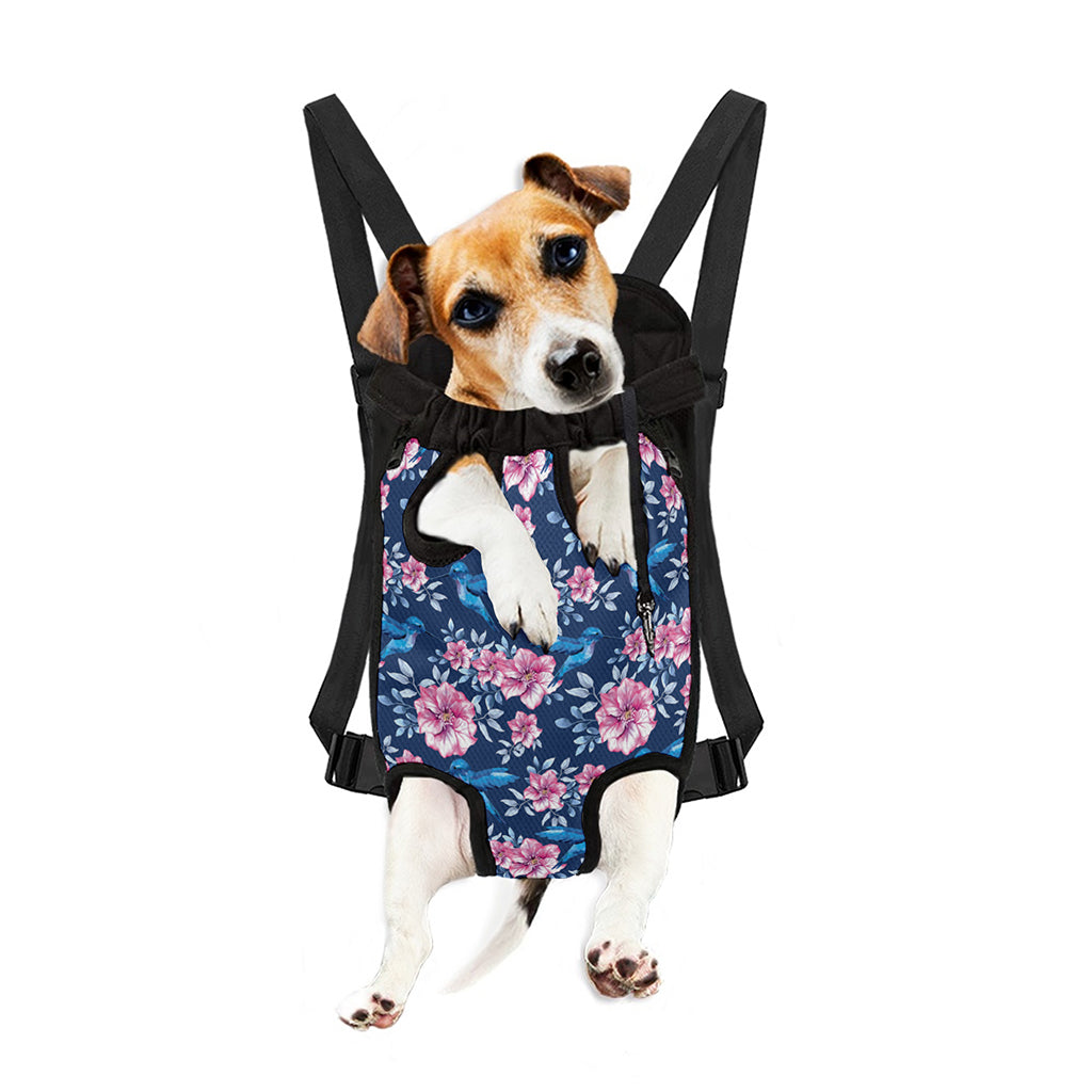 Pink Flowers And Hummingbird Print Pet Carrier Backpack