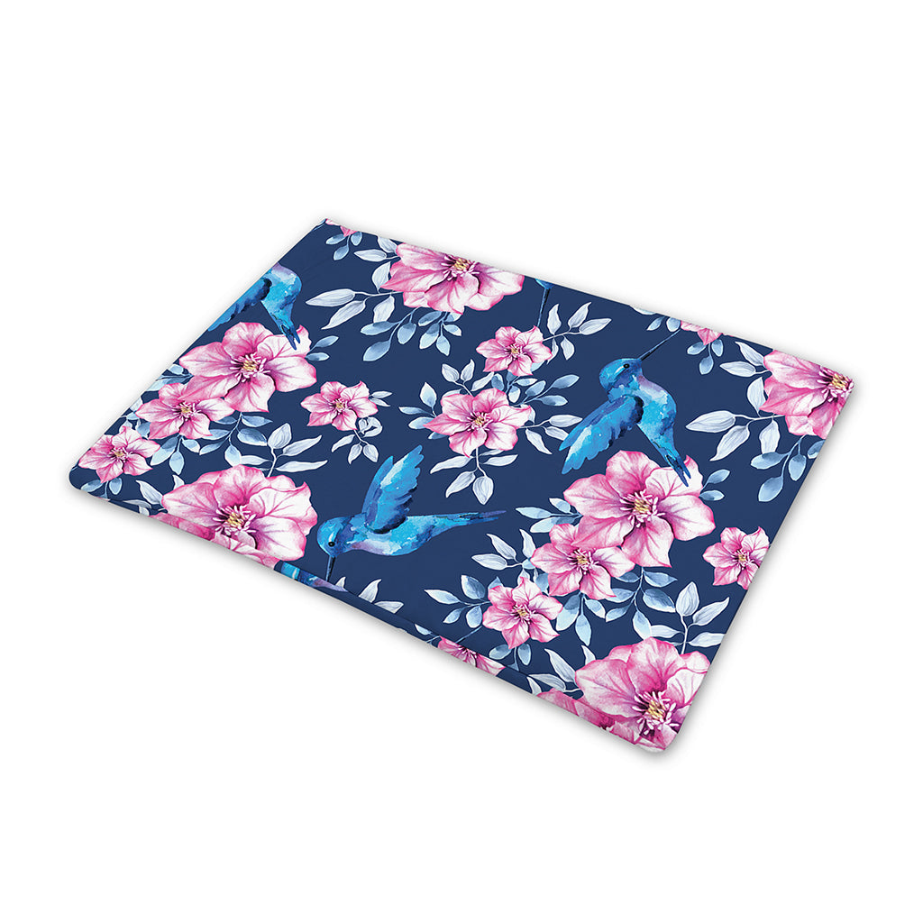Pink Flowers And Hummingbird Print Pet Cooling Mat Cover