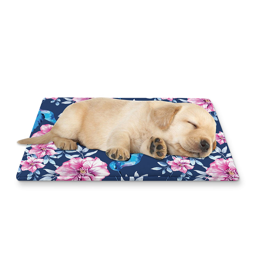 Pink Flowers And Hummingbird Print Pet Cooling Mat Cover