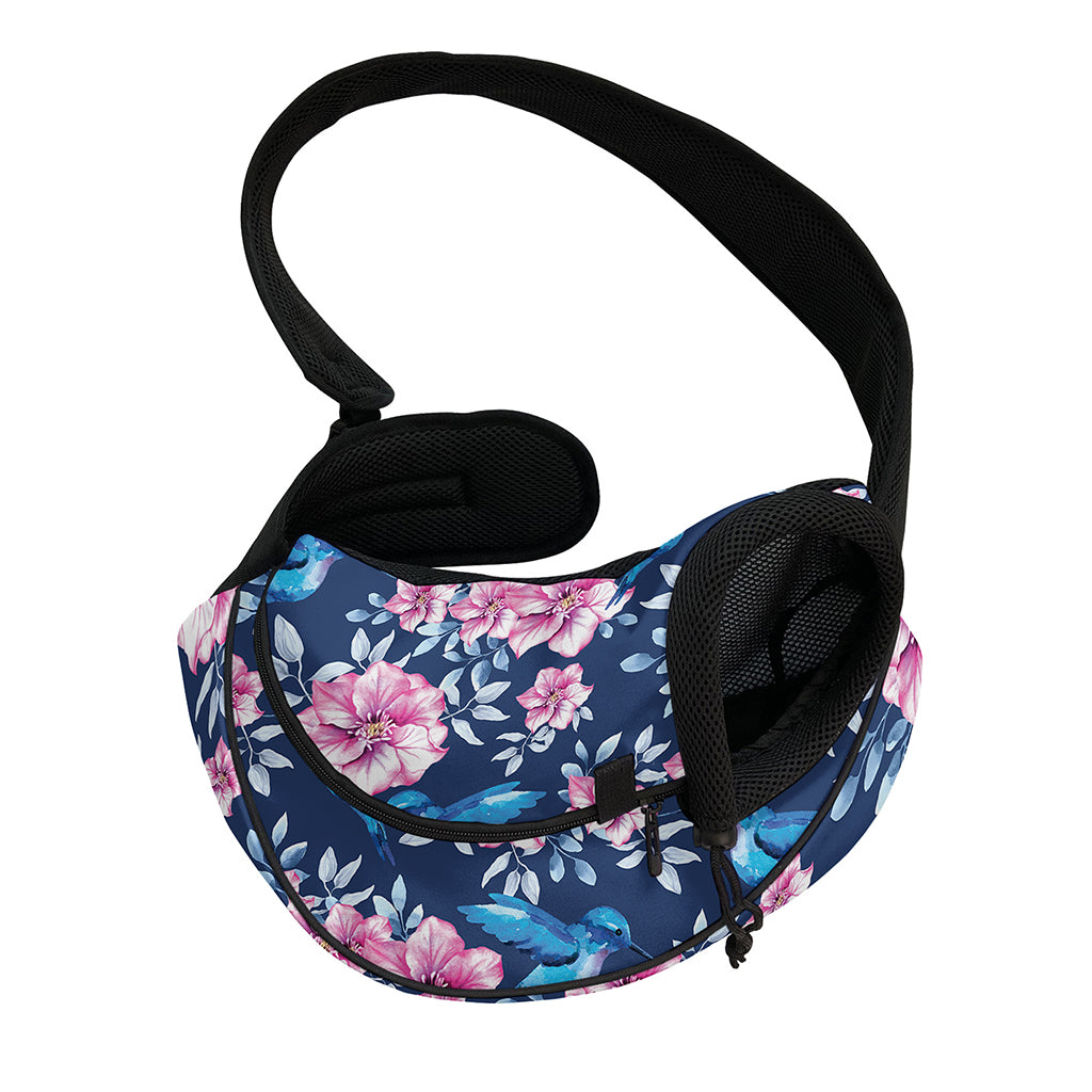 Pink Flowers And Hummingbird Print Pet Sling Carrier