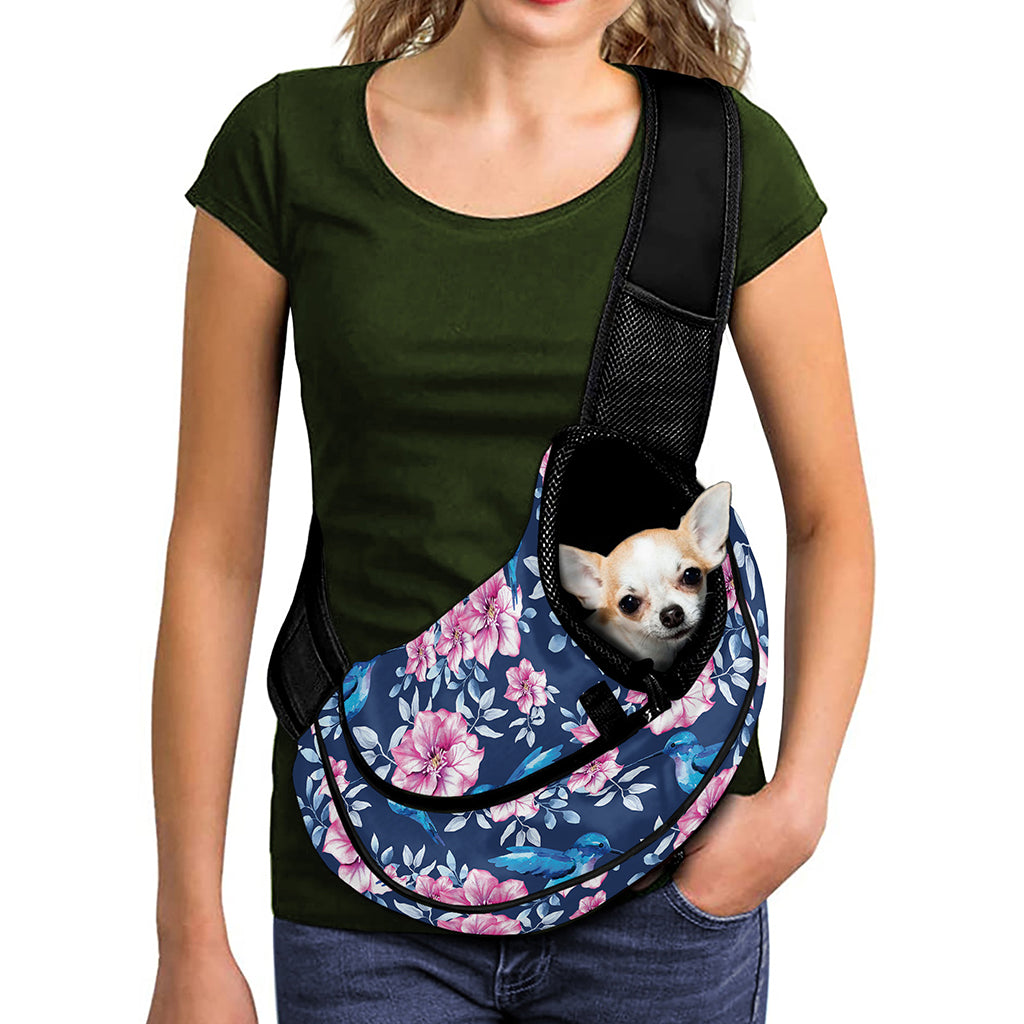 Pink Flowers And Hummingbird Print Pet Sling Carrier