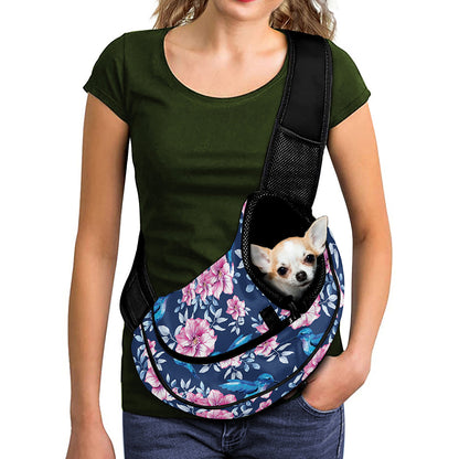 Pink Flowers And Hummingbird Print Pet Sling Carrier