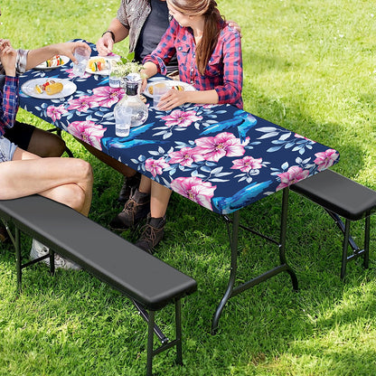 Pink Flowers And Hummingbird Print Picnic Table Cover