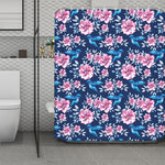 Pink Flowers And Hummingbird Print Polyester Shower Curtain