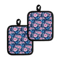 Pink Flowers And Hummingbird Print Pot Holders