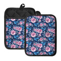 Pink Flowers And Hummingbird Print Pot Holders With Pocket