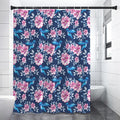 Pink Flowers And Hummingbird Print Premium Shower Curtain