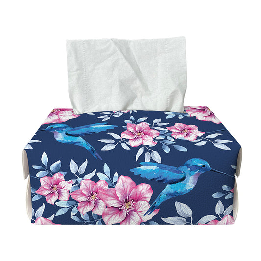 Pink Flowers And Hummingbird Print Rectangle Tissue Box Cover