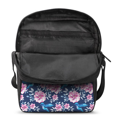 Pink Flowers And Hummingbird Print Rectangular Crossbody Bag