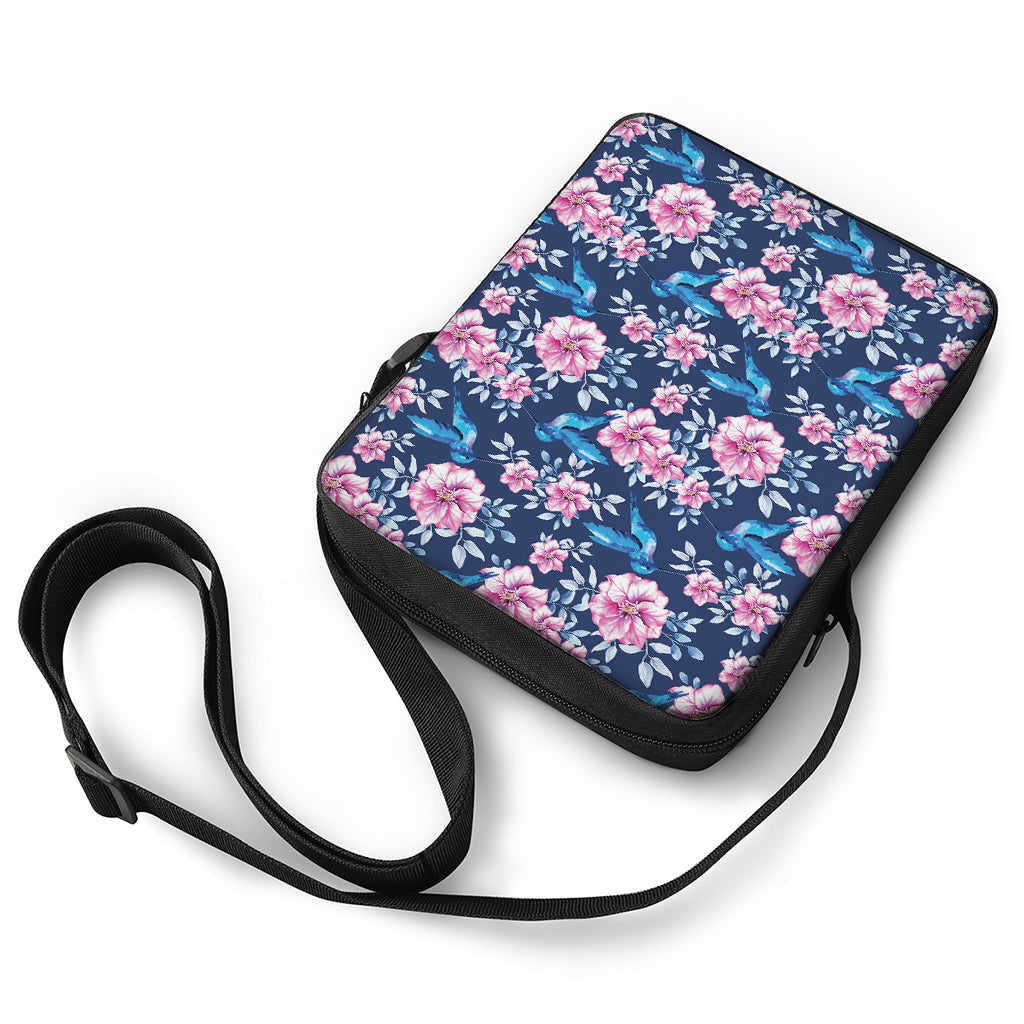 Pink Flowers And Hummingbird Print Rectangular Crossbody Bag