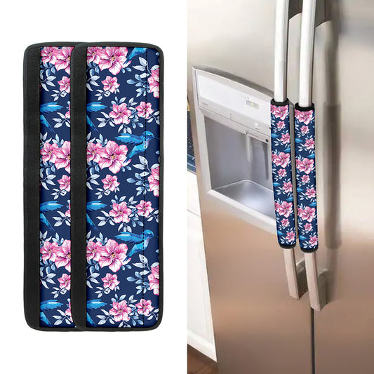 Pink Flowers And Hummingbird Print Refrigerator Handle Covers