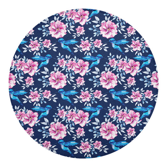 Pink Flowers And Hummingbird Print Round Blanket