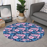 Pink Flowers And Hummingbird Print Round Rug