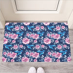 Pink Flowers And Hummingbird Print Rubber Doormat