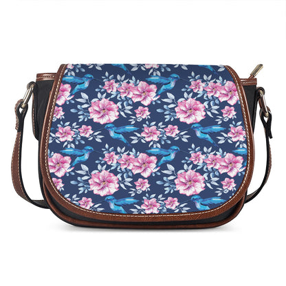 Pink Flowers And Hummingbird Print Saddle Bag