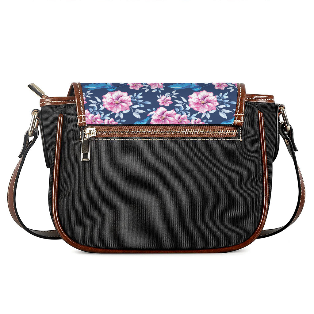 Pink Flowers And Hummingbird Print Saddle Bag