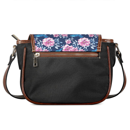 Pink Flowers And Hummingbird Print Saddle Bag