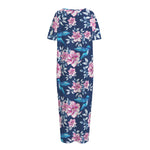 Pink Flowers And Hummingbird Print Short Sleeve Long Nightdress