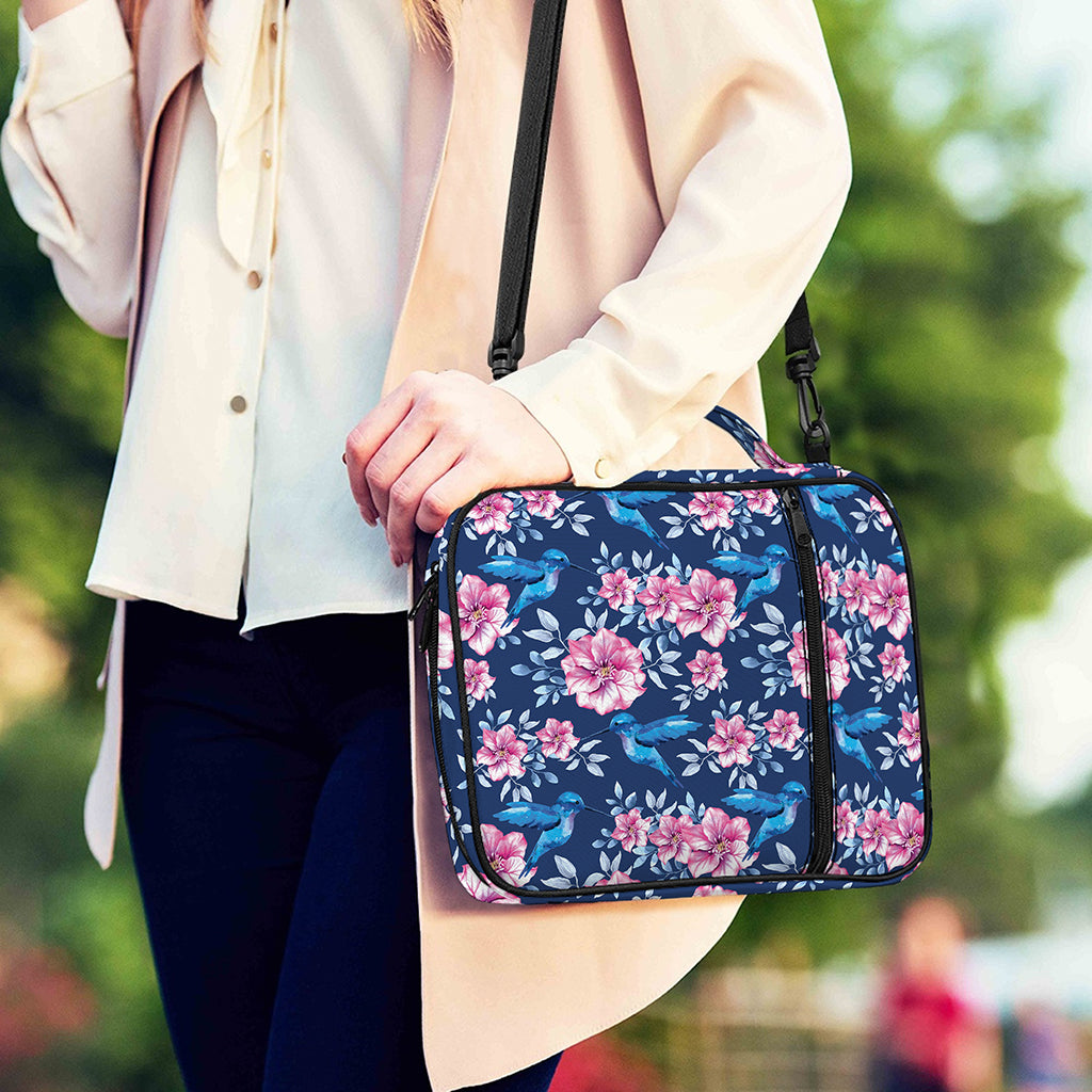 Pink Flowers And Hummingbird Print Shoulder Strap Bible Bag