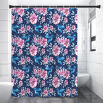 Pink Flowers And Hummingbird Print Shower Curtain