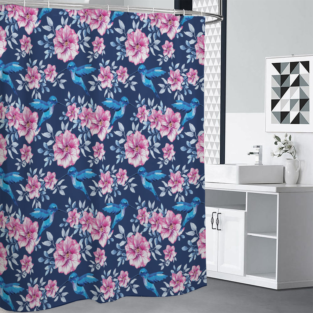 Pink Flowers And Hummingbird Print Shower Curtain