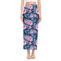 Pink Flowers And Hummingbird Print Side Slit Maxi Skirt