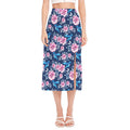 Pink Flowers And Hummingbird Print Side Slit Midi Skirt