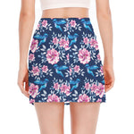 Pink Flowers And Hummingbird Print Side Slit Mini Skirt