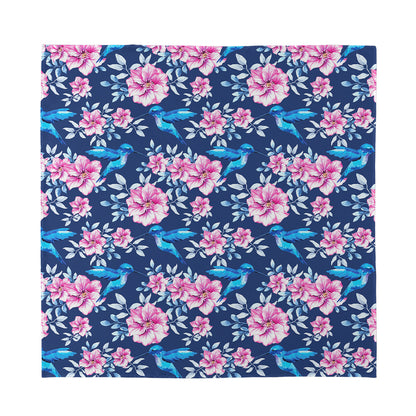 Pink Flowers And Hummingbird Print Silk Bandana