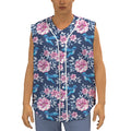 Pink Flowers And Hummingbird Print Sleeveless Baseball Jersey
