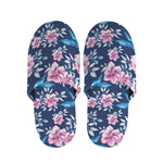 Pink Flowers And Hummingbird Print Slippers