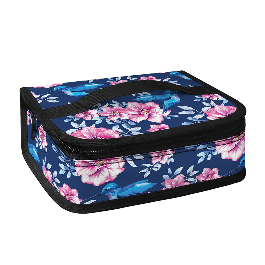 Pink Flowers And Hummingbird Print Small Lunch Bag