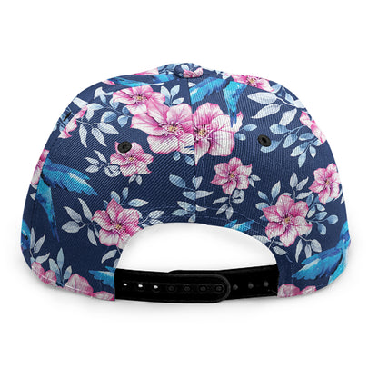 Pink Flowers And Hummingbird Print Snapback Cap