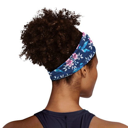 Pink Flowers And Hummingbird Print Sports Headband