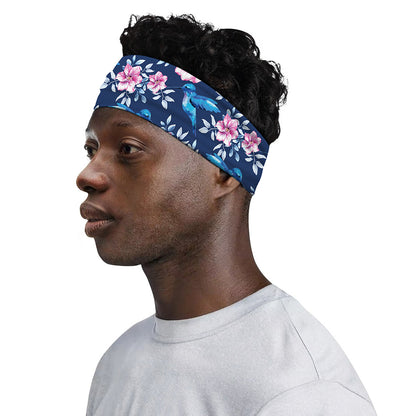Pink Flowers And Hummingbird Print Sports Headband