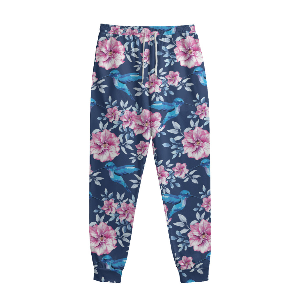 Pink Flowers And Hummingbird Print Sweatpants