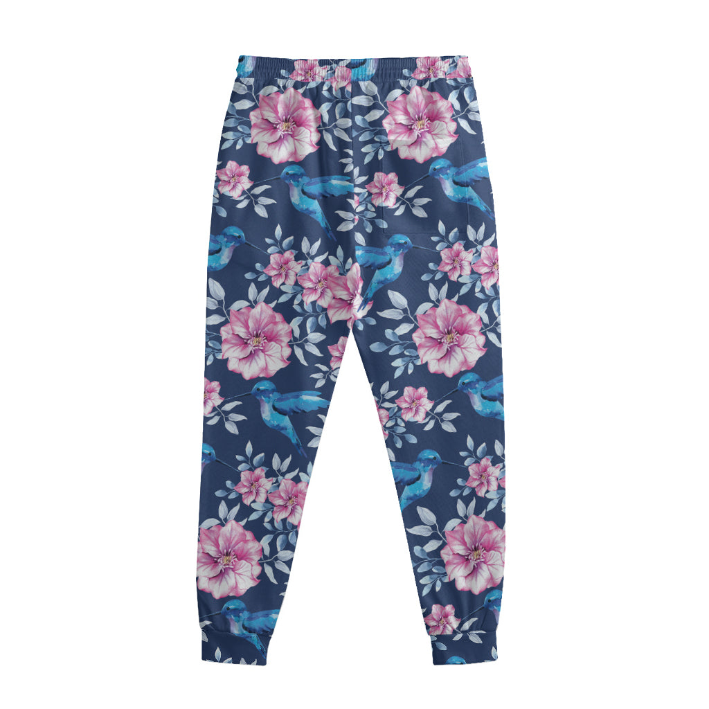 Pink Flowers And Hummingbird Print Sweatpants
